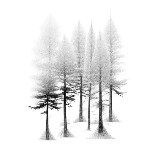 Long Thin Vertical Tatto One Pine Tree No Background