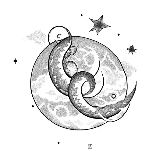 Celestial Serpent Coiled Around The Moon