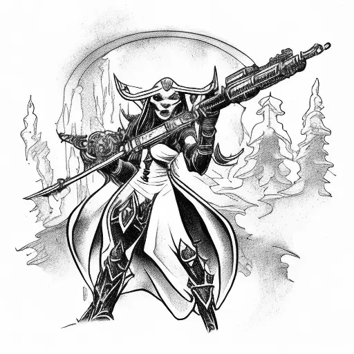 Warcraft Warlock Riding Spaceship With Sniper Rifle