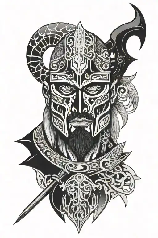 Scandinavian Warrior Face Symbolizing Death And Life Of A Warrior