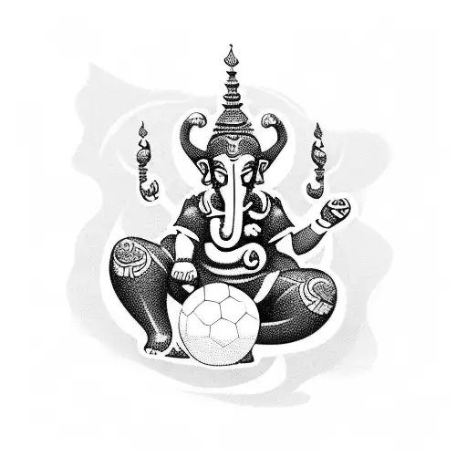 A Football Player Kicking A Ball With Ganpati Sitting On Top Of It