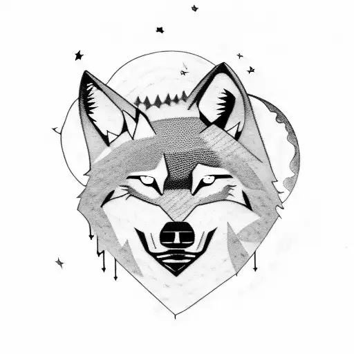 A Wolf Howling At The Moon With Silhouettes Of Family Members In The Background