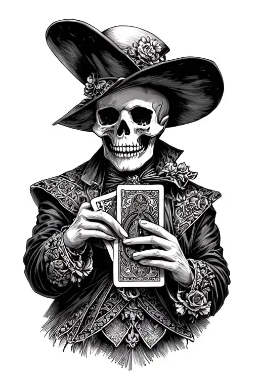 Baron Samedi As A Skull Holding A Card Deck
