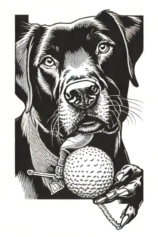Black Labrador With Golf Ball In Its Mouth