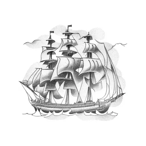 A Pirate Ship Sailing Across A Map Of The World