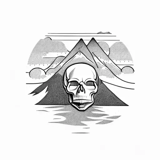 Skull Floating Above A Lake That's Reflecting A Mountain In The Background
