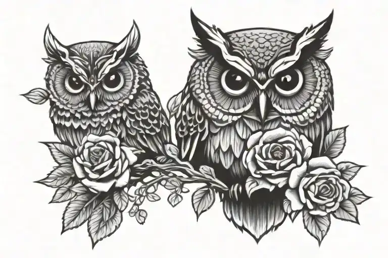 Owl And Roses
