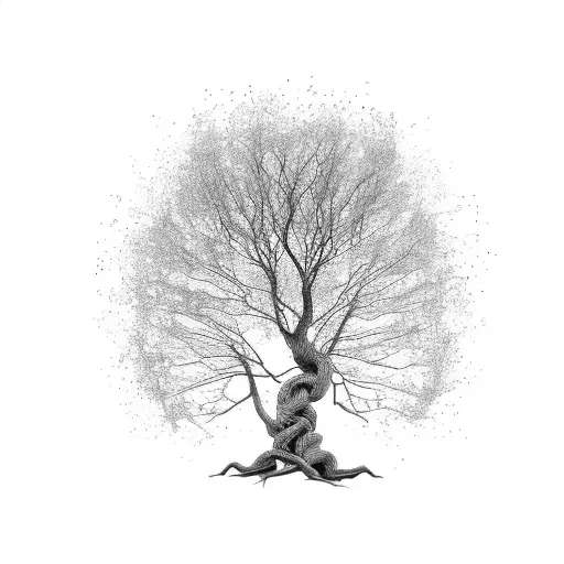 Leafless Tree With 4 Branches Bending Right One Root