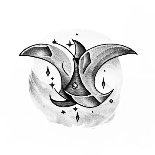 Crescent Moon With Ornate Dagger Sticking Through It