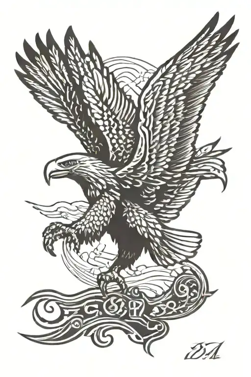 Eagle With Open Wings Hunting Scene And The Date 1924