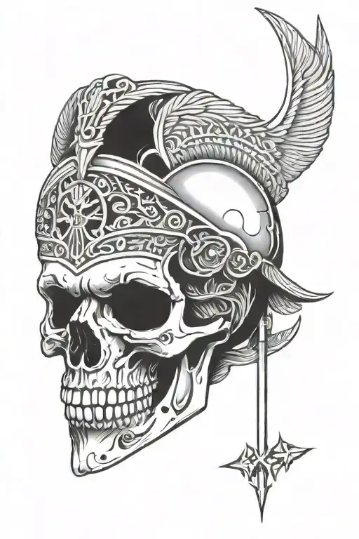 Scandinavian Warrior Face And Skull Symbolizing Death And Life Of A Warrior
