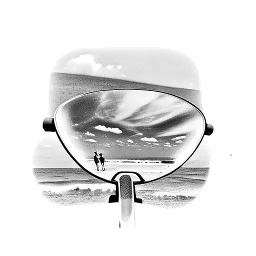 A Beach Scene Inside A Car's Rearview Mirror