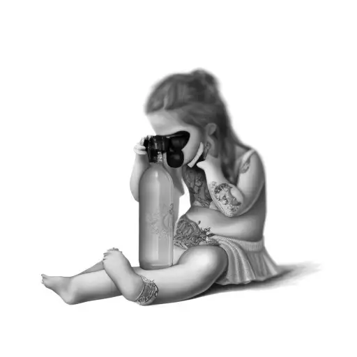 A Little Girl Drinking From A Pink Bottle