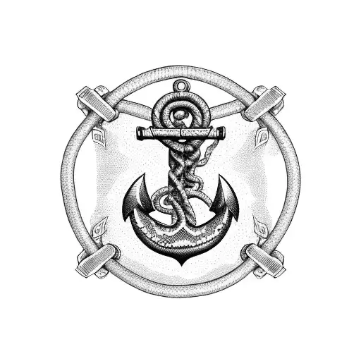 Anchor And Wheels With Snake