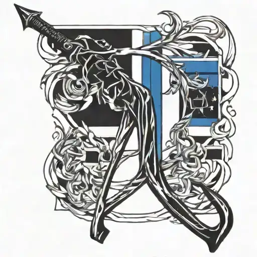 Recurve Bow Intertwined With A Thin Blue Line Representing Law Enforcement