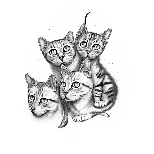 A 3 Headed Cat Inspired By Cerberus In A Dark Illustrative Art Style With Occult Influences