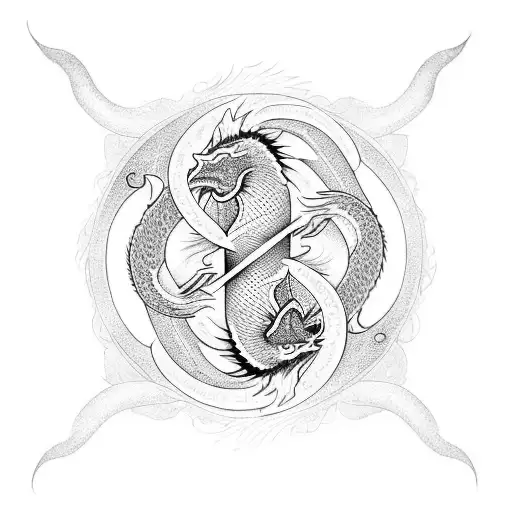 A Dragon And A Peacock Intertwined In A Yin-yang Symbol