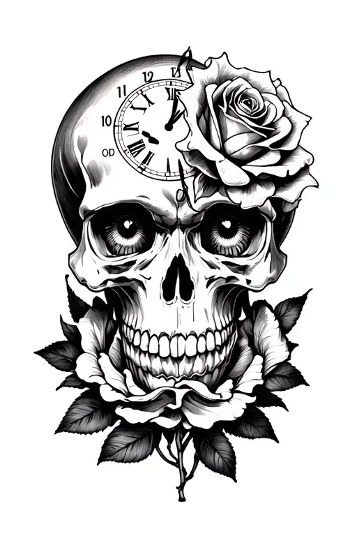 Skull Roses With Clocks And Eyes