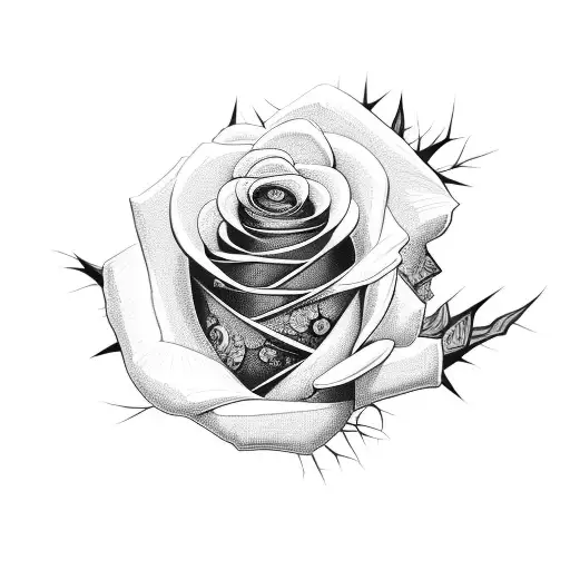 Rose With Thorns And Blood Dripping From The Thorns