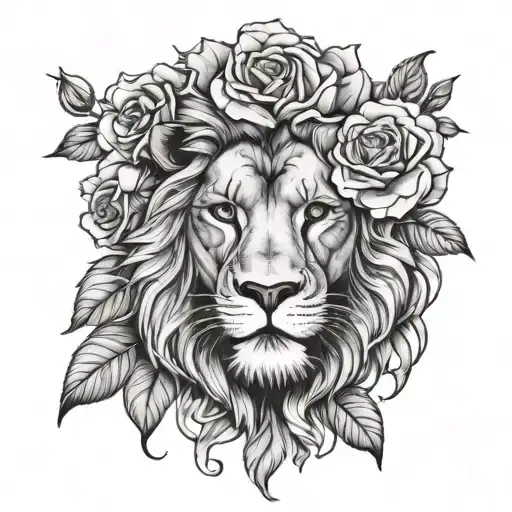 Lion And Roses