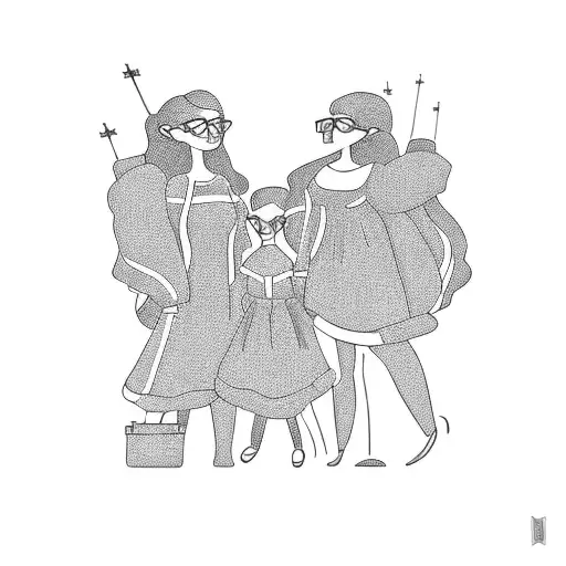 Mom And 2 Daughter Waiting For Dad Coming Back From Travel