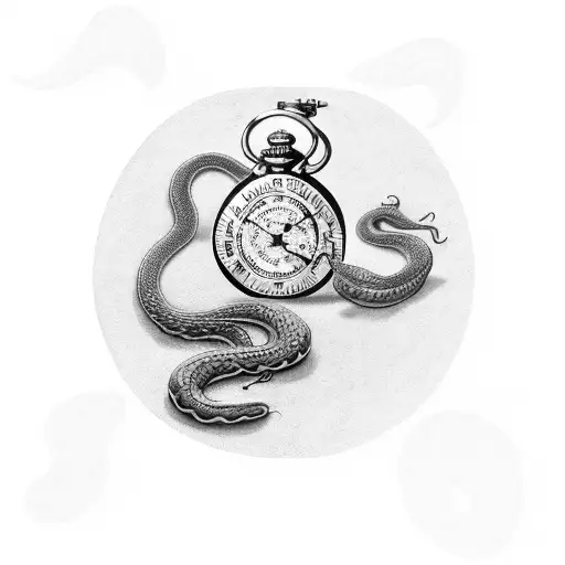 Snake Coiled Around A Vintage Pocket Watch
