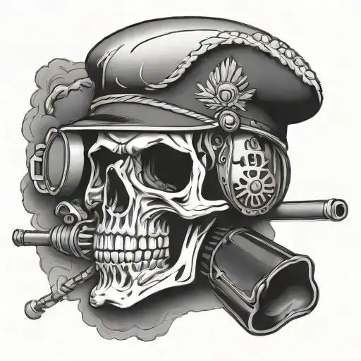Skull With Military Helmet With Pipe Smoke