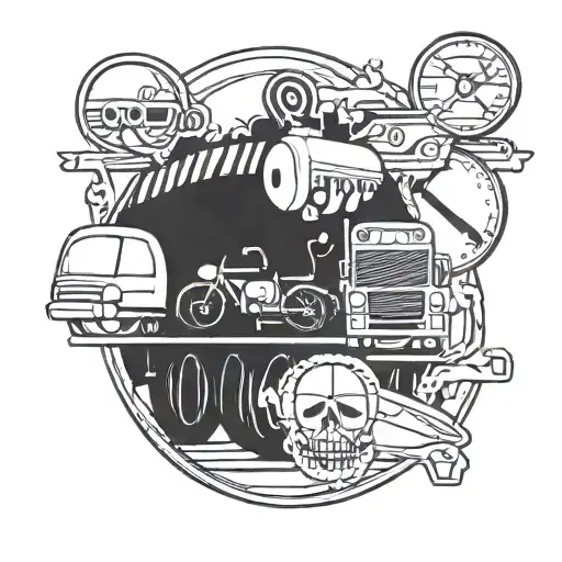 Ska Music Notes Intertwined With Road Signs And A Tanker Truck