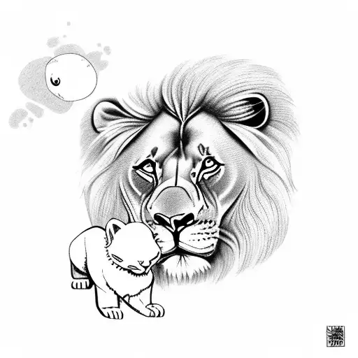 Male Lion Protecting Baby Rabbit And Baby Bear