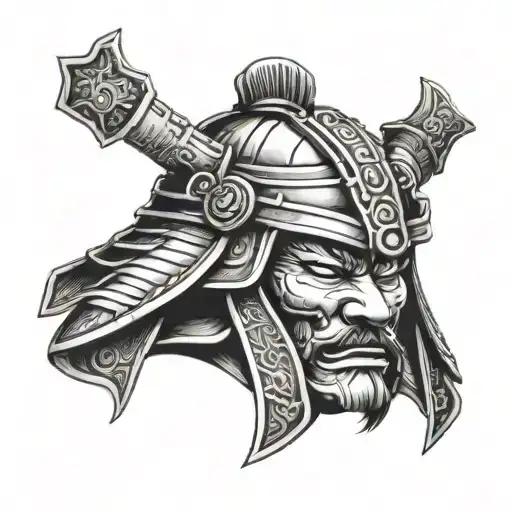 Samurai Head With Helmet