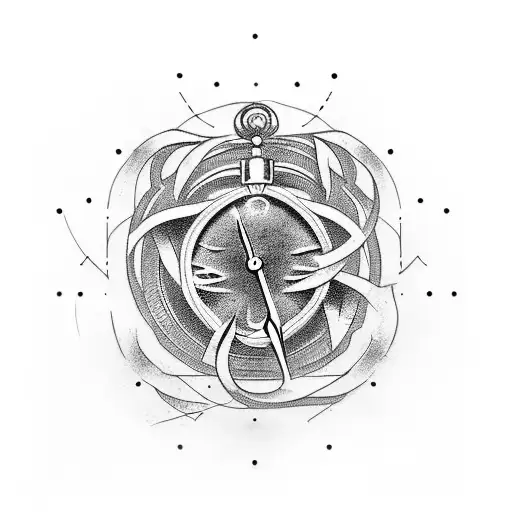 A Tattoo Design Featuring A Hobby-related Symbol Intertwined With A Clock