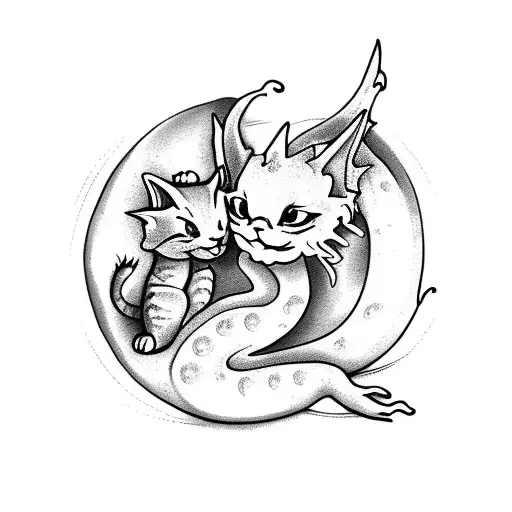 A Dragon And Kitten Sharing A Flower