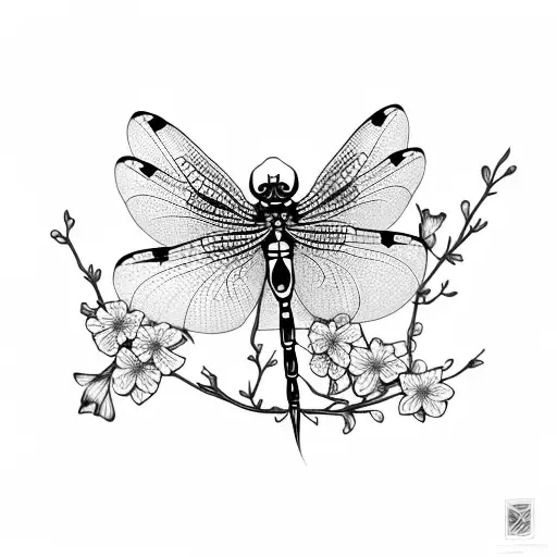 Dragonfly With Cherry Blossoms