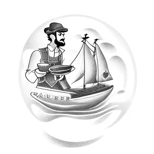 A Bartender Pouring A Cup Of Coffee With A Ship Sailing On The Surface