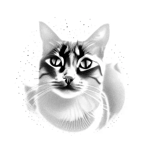 A Silhouette Of A Cat With A Camera Lens As Its Eyes