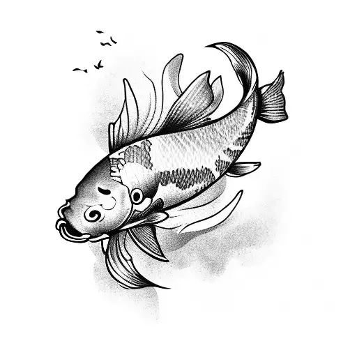 Koi Fish With Flowers And Water