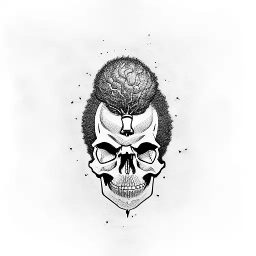 A Skull With Afro Hair And Walking Stick