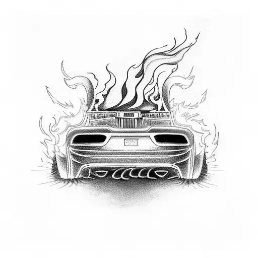 A Dangerous-looking Race Track With A Flaming Car Racing Towards The Finish Line