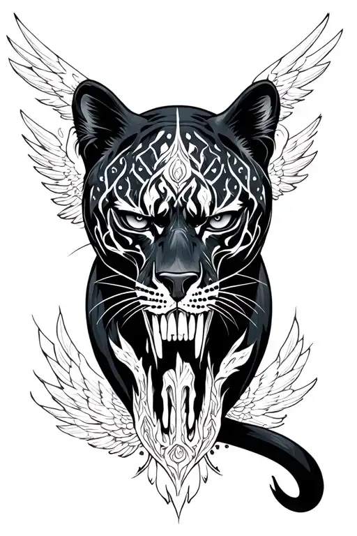 A Black Panther With A Skull With Wings