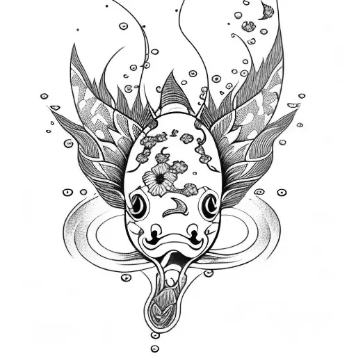 Koi Fish With Flowers And Water
