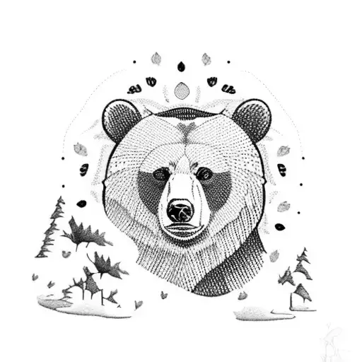 Bear With Butterfly And Trees In The Back