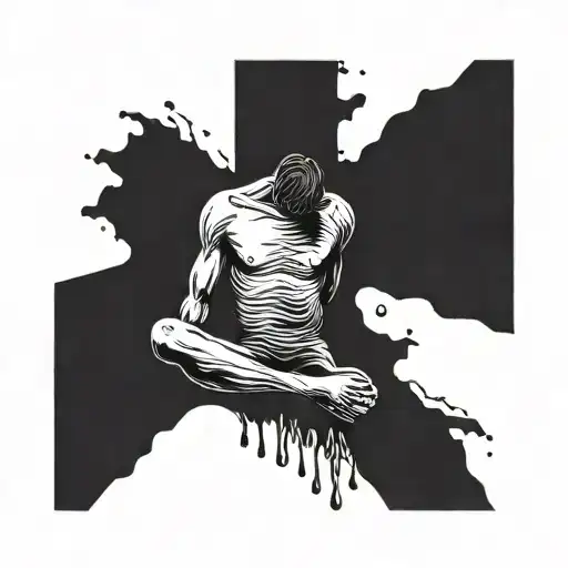 A Minimalist Tattoo Of An Alone Melting Human Figure Without Background