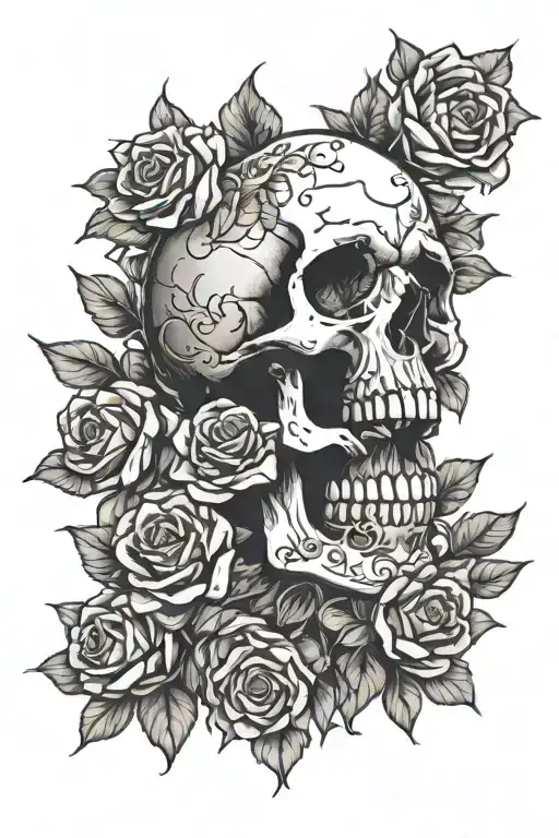 Skull And Rosses Surrounding