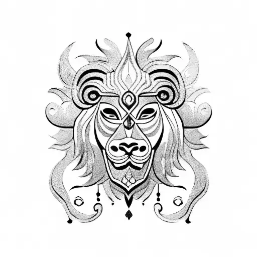 Traditional Sri Lankan Mask With A Lion Motif