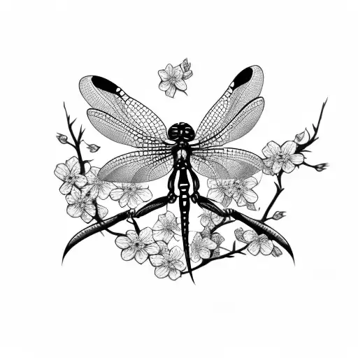 Dragonfly With Cherry Blossoms