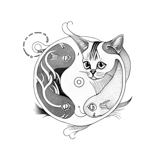 Cat And Fish In Ying Yang