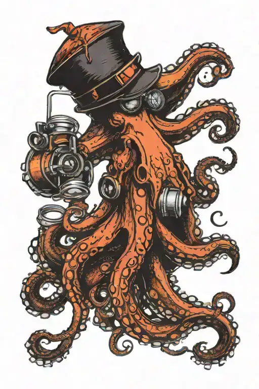An Octopus In A Flat Cap Holding A Diving Tank Made