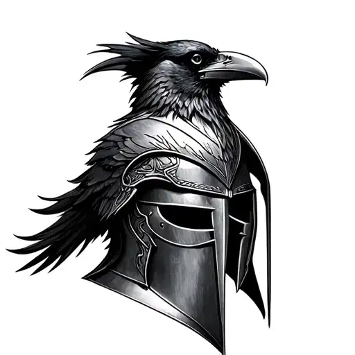 Raven Sitting On Spartan Helmet
