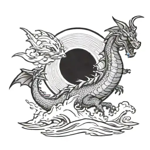 Design A Dragon Ball Inspired Tattoo Featuring A Dragon Flying Over A Beach Sunset