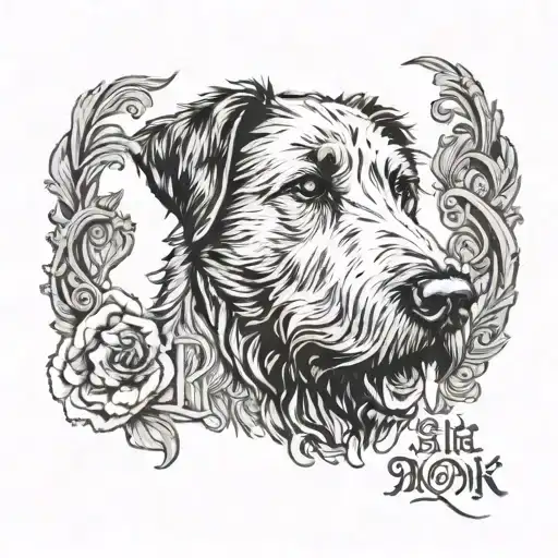 An Irish Wolfhound Portrait With Your Wife And Kids' Names In Gaelic Script
